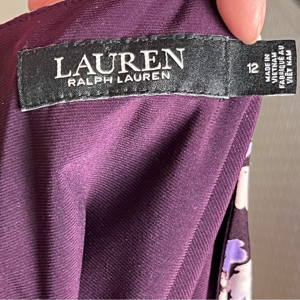 Lauren Ralph Lauren Ditzy Floral Purple Balloon Sleeve Dress Midi – Size 12 - Picture 9 of 11